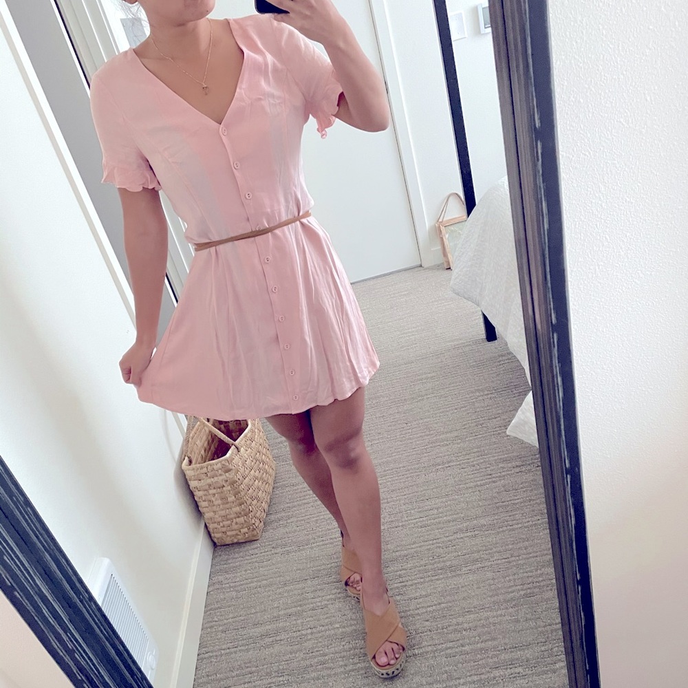 Baby doll Pink Short ruffle sleeve dress - M